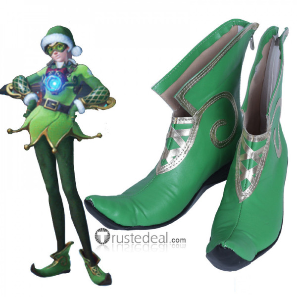 Overwatch Tracer Lena Oxton Jingle Skin Green Cosplay Shoes Boots