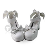 White Bows Wide Strap Lolita Shoes