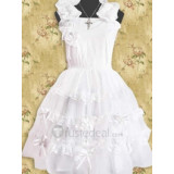 Cotton White Sleeveless With Voile Lace Lolita Dress(CX436)