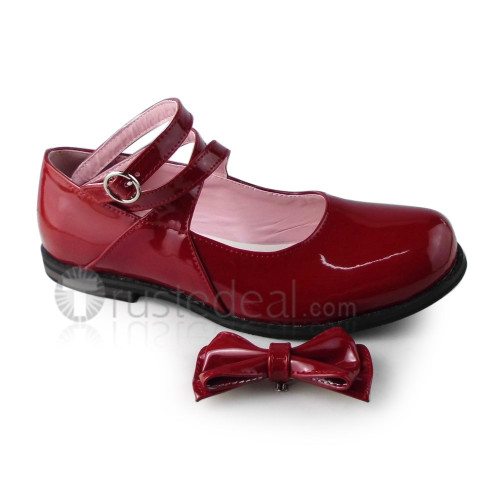 Wine Red PU Crossed Straps Shoes