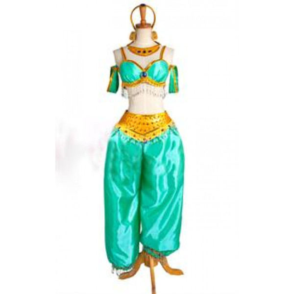 Aladdin Disney Princess Jasmine Green Cosplay Costume