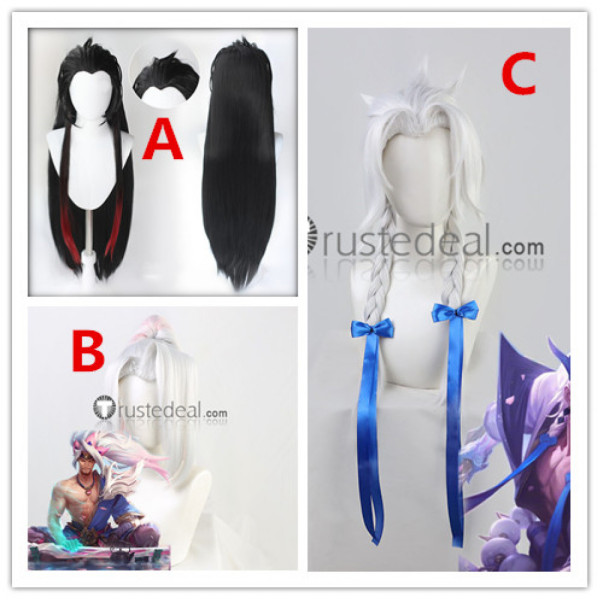 League of Legends LOL Spirit Blossom Yasuo Yone Silver White Pink Ponytail Black Cosplay Wigs