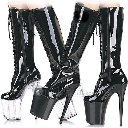 Patent Leather Upper High Heel Closed-toes Platform Sexy Boots(150-2)