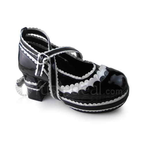 White Black Bows Trim Lolita Shoes