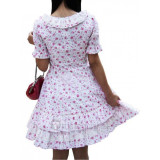 Cotton White Pink Short Sleeves Applique Ruffle Lolita Dress(CX430)