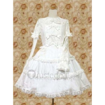 Cotton White Long Sleeves With Multi Lace Trim Lolita Dress