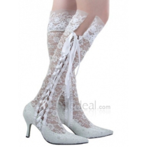 Satin Upper High Heel Closed-toes Lace Wedding Boots(YZ16)