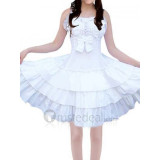 Cotton White Sleeveless Ruffle Bow Lolita Dress(CX404)