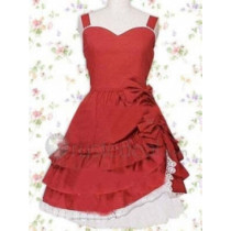 Cotton Red Spaghetti Straps Ruffles Lolita Dress(CX623)