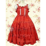 Cotton Red Bow Multi Layers Ruffle Lolita Dress(CX633)