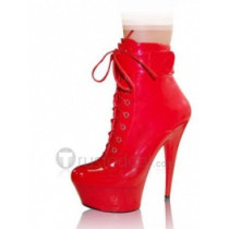 Patent Leather Upper High Heel Ankle-Length Closed-toes Platform Sexy Boots(12783)