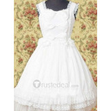 Cotton White Lace Bow Sleeveless Lolita Dress(CX136)