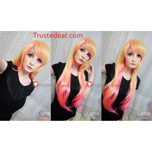 League of Legends LOL Star Guardian Ahri Blonde Pink Cosplay Wig Ears