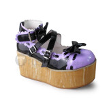 Glossy Purple White Wood Color Sole Lolita Shoes