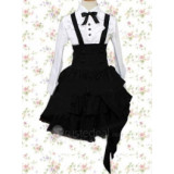 Cotton White Long Sleeves Blouse And Black Ruffles Lolita Skirt(CX186)
