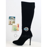 Top quality nuback high heel pumps side zipper and bowknot with rhinestone knee boots (D1073)