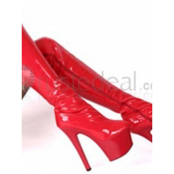 Patent Leather Upper High Heel Thigh-Length Closed-toes Platform Sexy Boots(7975A)