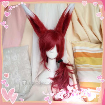 League of Legends Xayah Wine Red Cosplay Wig Ears