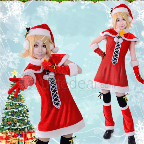 Vocaloid Kagamine Rin Christmas Santa Red Holiday Cosplay Costumes