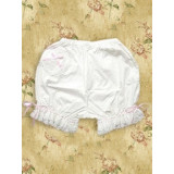 White and Pink Bows Cotton Lolita Bloomers with Pleated Lace Pants Edge(CX497)