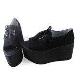 Gothic Black Velvet Sticky Toe Lolita Shoes