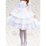 Cotton White Long Sleeves Multi Layers Ruffle Lolita Dress(CX628)