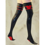 Black Latex Stockings with Red Heart Pattern