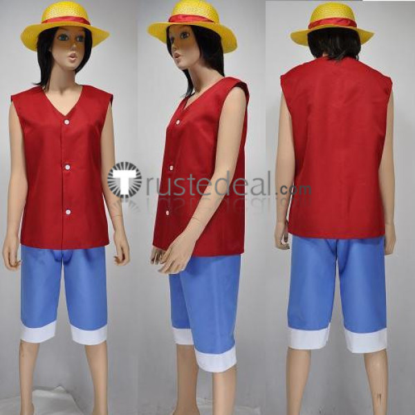 One Piece Luffy Red Blue Cosplay Costume
