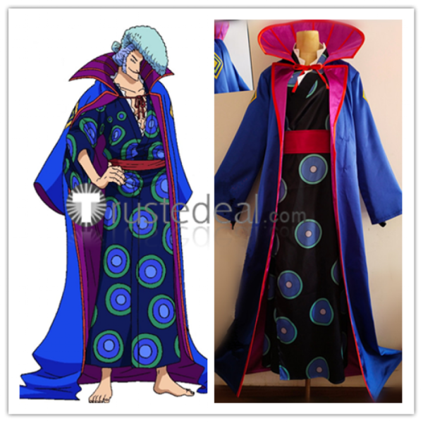 One Piece Kyoshiro Denjiro Samurai Blue Kimono Cosplay Costume