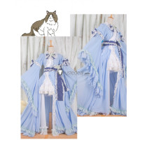 Touhou Project Yuyuko Saigyouji Lolita Blue Dress Cosplay Costume