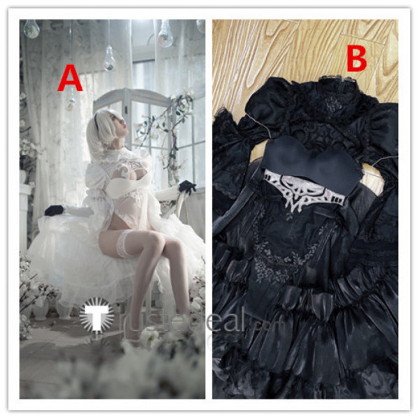 Nier Automata 2B Bride Wedding Dress White Black Fanart Cosplay Costumes