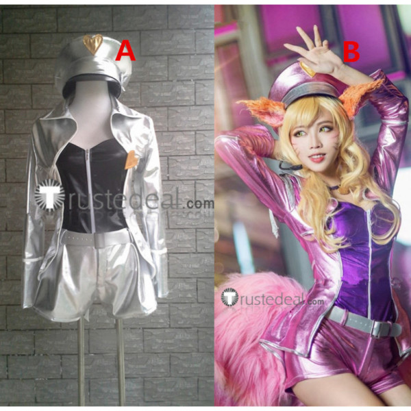 League of Legends Popstar Ahri Stylish Pink Silver Cosplay Costumes