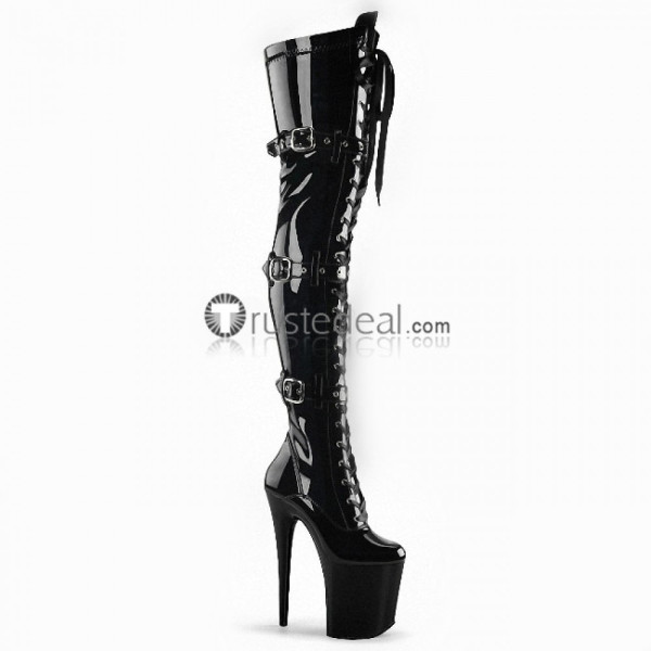 Beautiful Sexy Overknee High Heels Black Buckles Punk Lolita Boots Shoes