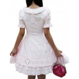 Cotton White Pink Short Sleeves Ruffle Lace Lolita Dress(CX432)