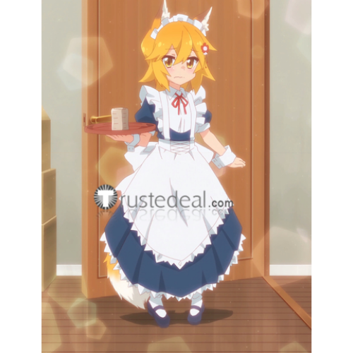 Sewayaki Kitsune no Senko-san Senkosan White Blue Maid Cosplay Costume