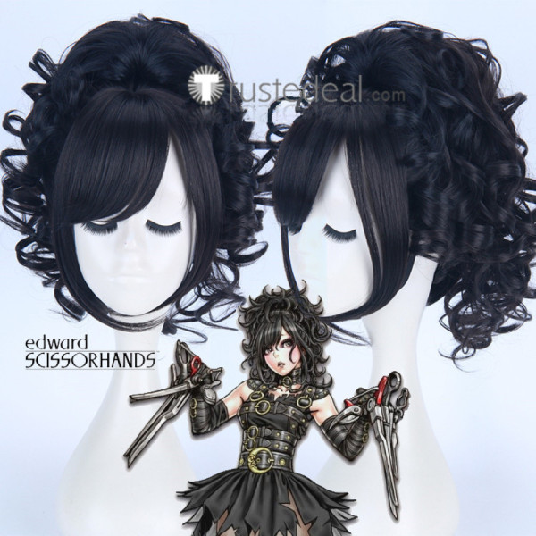Edward Scissorhands Bishoujo Female Gothic Halloween Black Ponytail Cosplay Wig