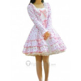Cotton White Pink Long Sleeves Applique Ruffle Lolita Dress(CX429)