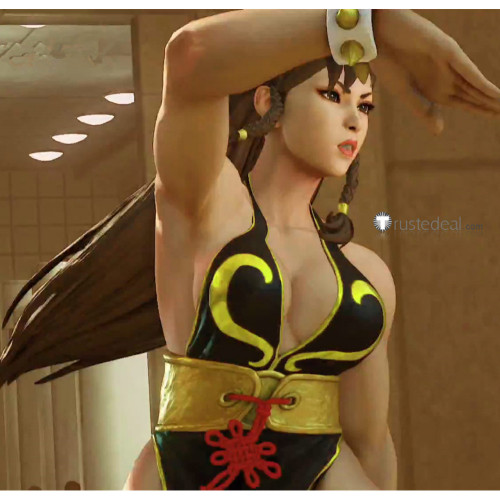 Street Fighter5 CHUN LI Black Golden Cosplay Costume