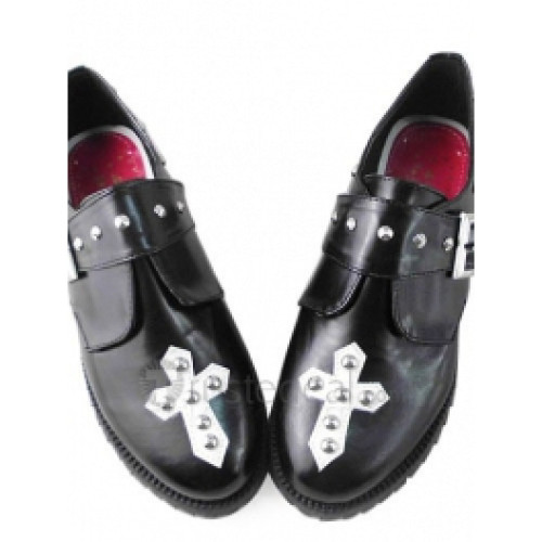 Black and White Cosplay Shoes with Cross