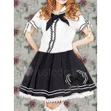 Cotton White Short Sleeves Lolita Blouse And Black Skirt
