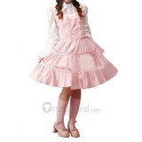 Cotton White Pink Long Sleeves Ruffle Lolita Dress(CX418)