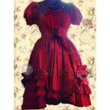 Cotton Red Short Sleeves Ruffles Lolita Dress(CX680)