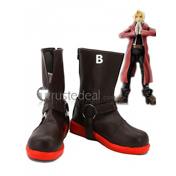 Fullmetal Alchemist Edward Elric Black Brown Cosplay Boots Shoes