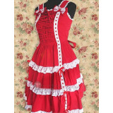 Cotton Red Sleeveless Ruffles Lolita Dress(CX459)