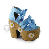 Blue Wool Color Heel Lolita Sandals
