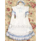 Cotton White And Blue Long Sleeves Dress