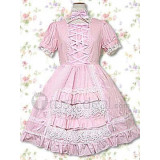 Cotton Pink Short Sleeve Neck Bow Lolita Dress(CX375)