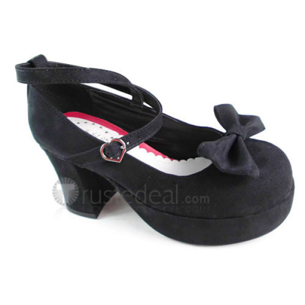 Sweet Black Pleather Bows Lolita Shoes