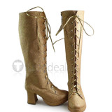 Glossy Gold Middle Shaft Lolita Boots