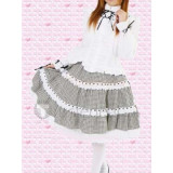 Cotton White Long Sleeves Blouse And Check Cloth Lace Lolita Skirt(CX178)